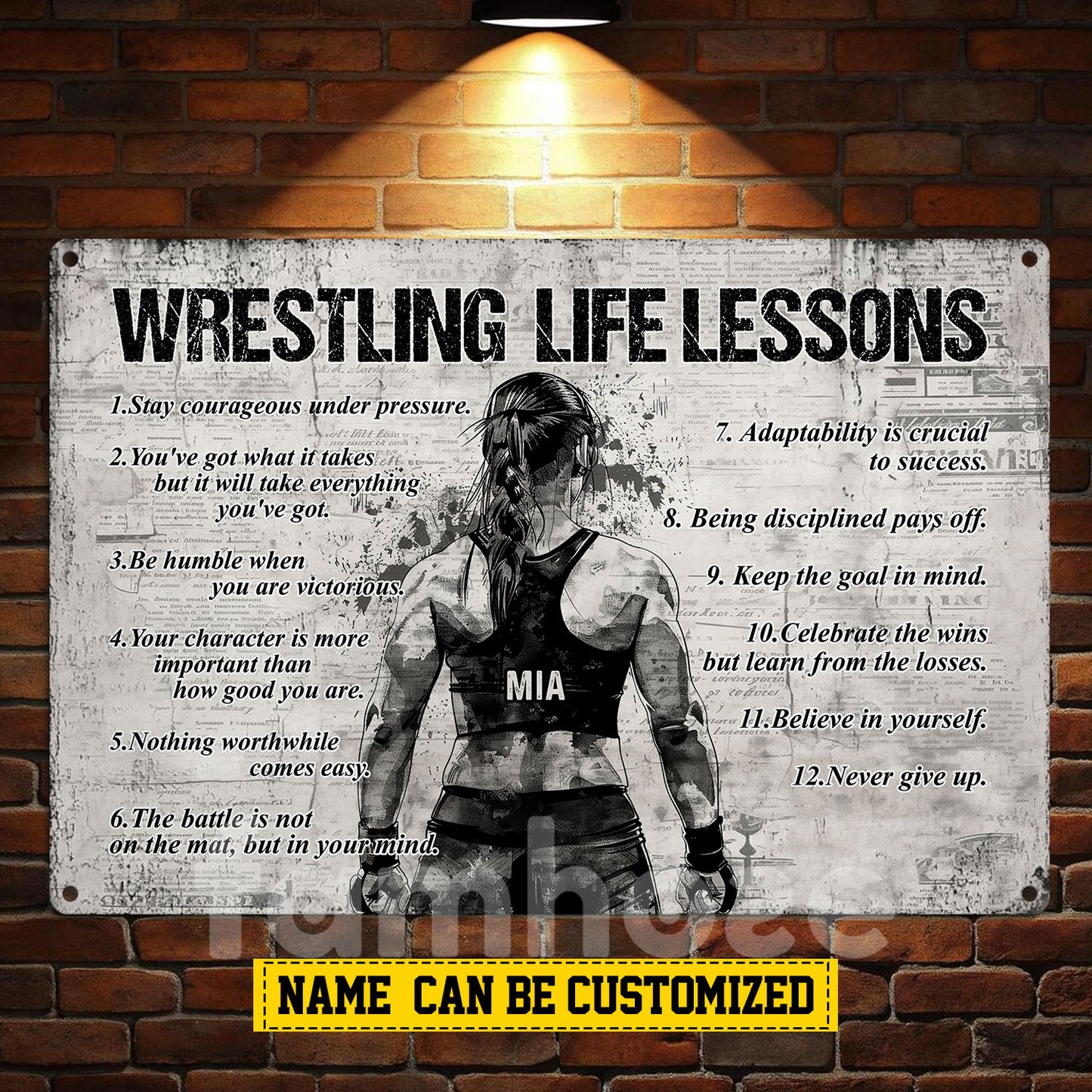 Personalized Wrestling Woman Metal Sign, Inspirational Wrestling Life Lessons Sports Sign, Field Decor Gift For Wrestling Lovers