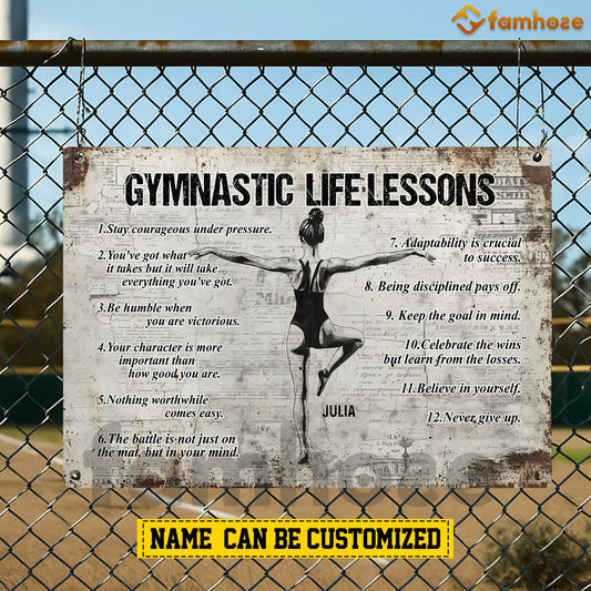 Personalized Gymnastic Woman Metal Sign, Inspirational Gymnastic Life Lessons Sports Sign, Field Decor Gift For Gymnastic Lovers