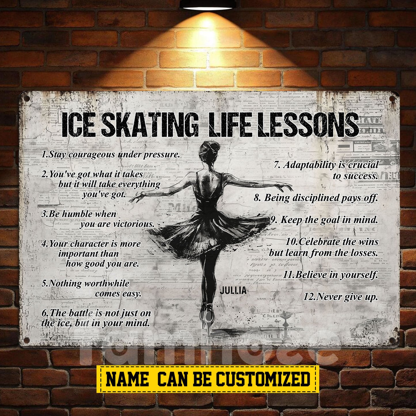 Personalized Ice Skating Woman Metal Sign, Inspirational Ice Skating Life Lessons Sports Sign, Field Decor Gift For Ice Skating Lovers