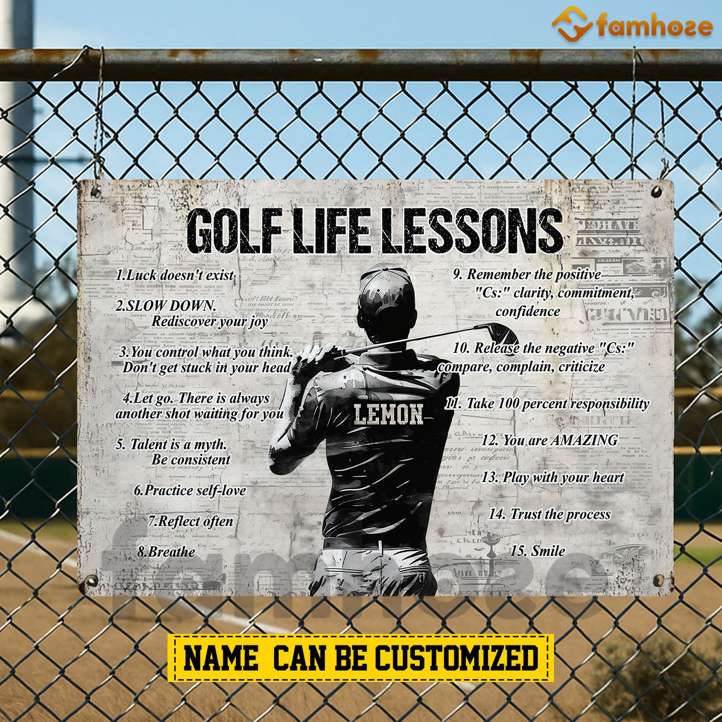 Personalized Golf Man Metal Sign, Inspirational Golf Life Lessons Sports Sign, Field Decor Gift For Golf Lovers