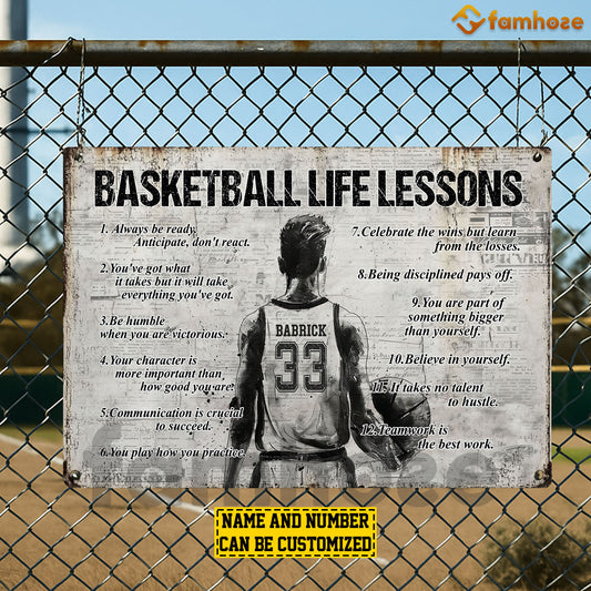 Personalized Basketball Boy Metal Sign, Inspirational Basketball Life Lessons Sports Sign, Field Decor Gift For Basketball Lovers