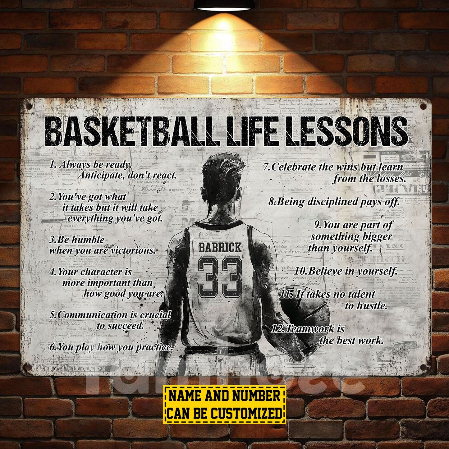 Personalized Basketball Boy Metal Sign, Inspirational Basketball Life Lessons Sports Sign, Field Decor Gift For Basketball Lovers