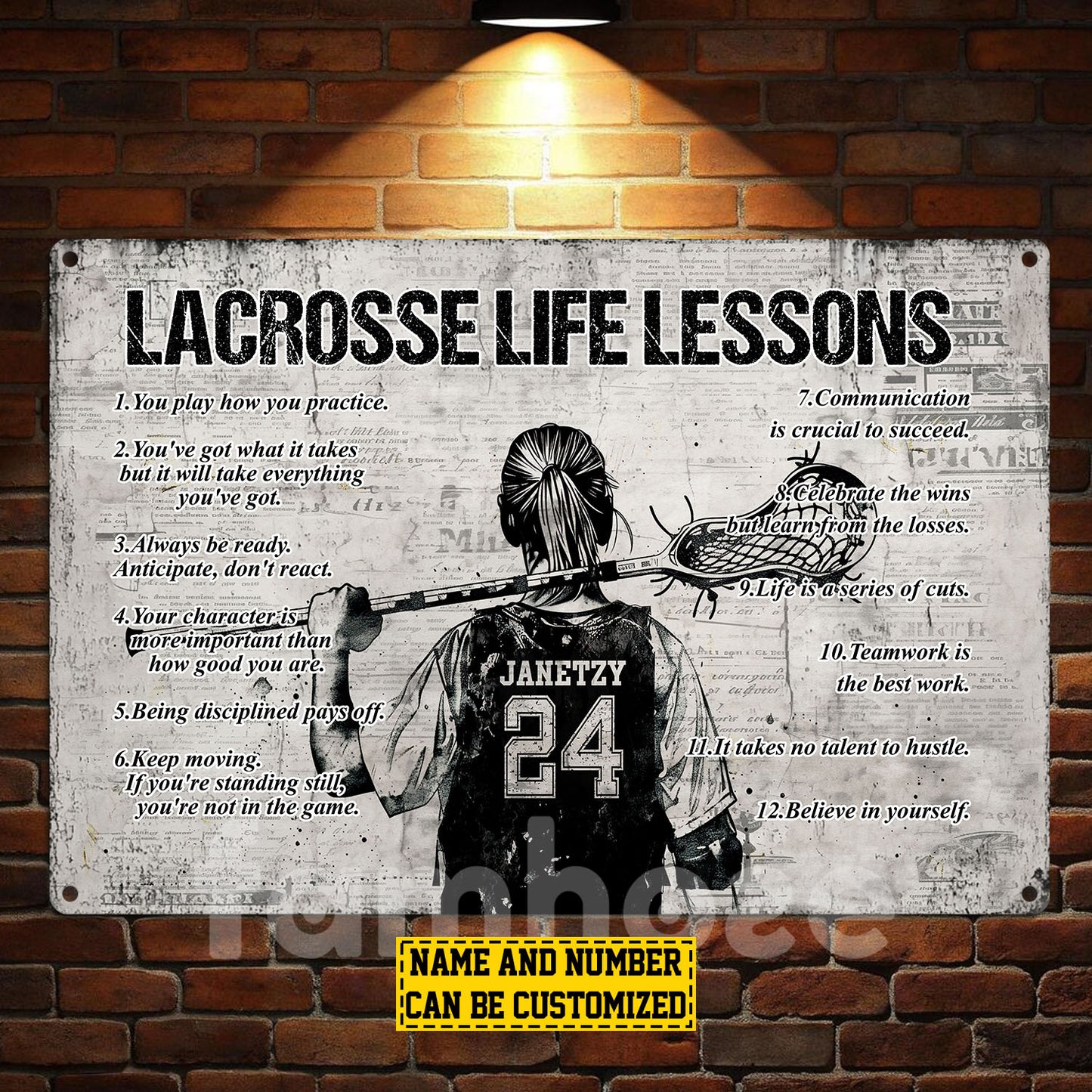 Personalized Lacrosse Girl Metal Sign, Inspirational Lacrosse Life Lessons Sports Sign, Field Decor Gift For Lacrosse Lovers