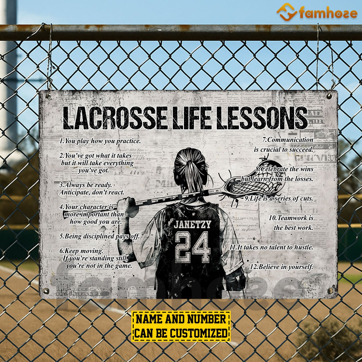 Personalized Lacrosse Girl Metal Sign, Inspirational Lacrosse Life Lessons Sports Sign, Field Decor Gift For Lacrosse Lovers