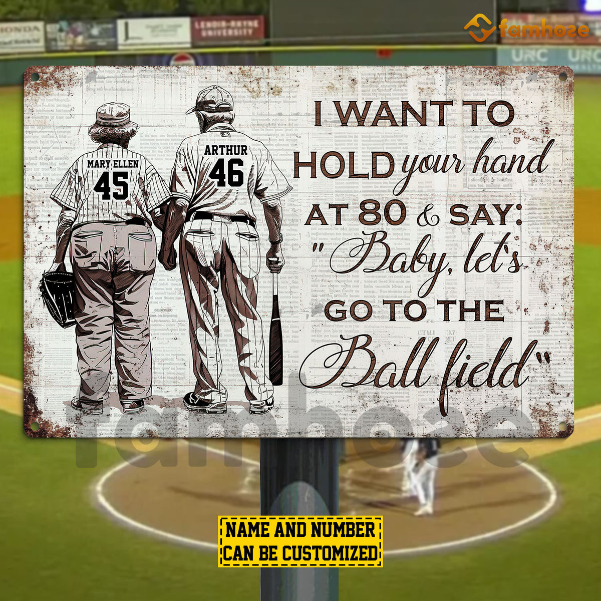 First Baseball Signs Vintage Personalized Old Baseball Couple Metal Sign, I Want To Hold Yo ...