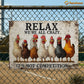 Funny Chicken Metal Sign, Relax We're All Crazy Farm Sign, Farm Decor Gift For Chicken Lovers
