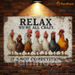 Funny Chicken Metal Sign, Relax We're All Crazy Farm Sign, Farm Decor Gift For Chicken Lovers