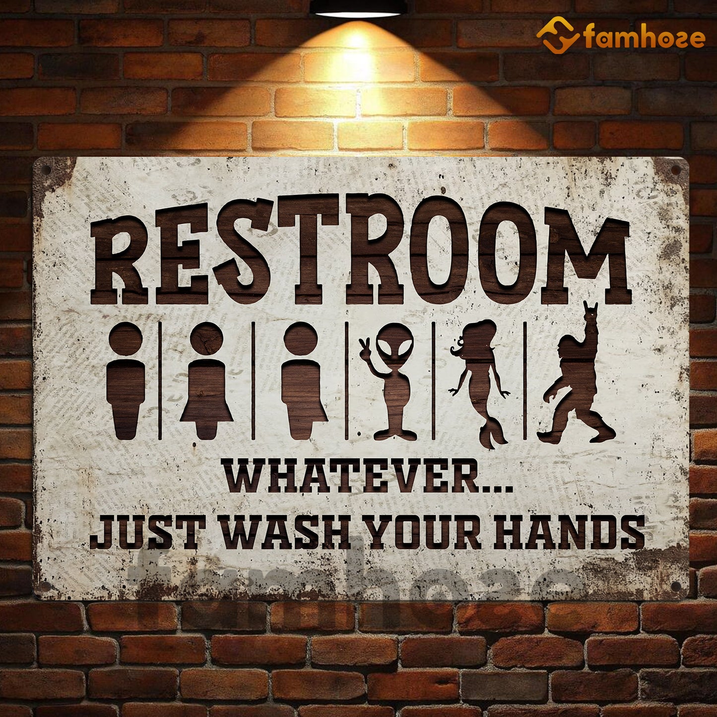 Funny Restroom Metal Sign, Restroom Whatever Just Wash Your Hand Toilet Sign, WC Decor Gift For Restroom Lovers
