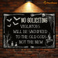 Halloween Metal Sign, No Soliciting Violators Will Be Sacrificed Metal Sign, Spooky Season Decor Gift To Decor House Or Garden