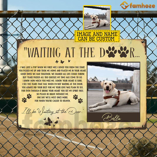 Personalized Dog In Heaven Metal Sign, Waiting At The Door Pet Sign, House Decor Gift For Dog Lovers