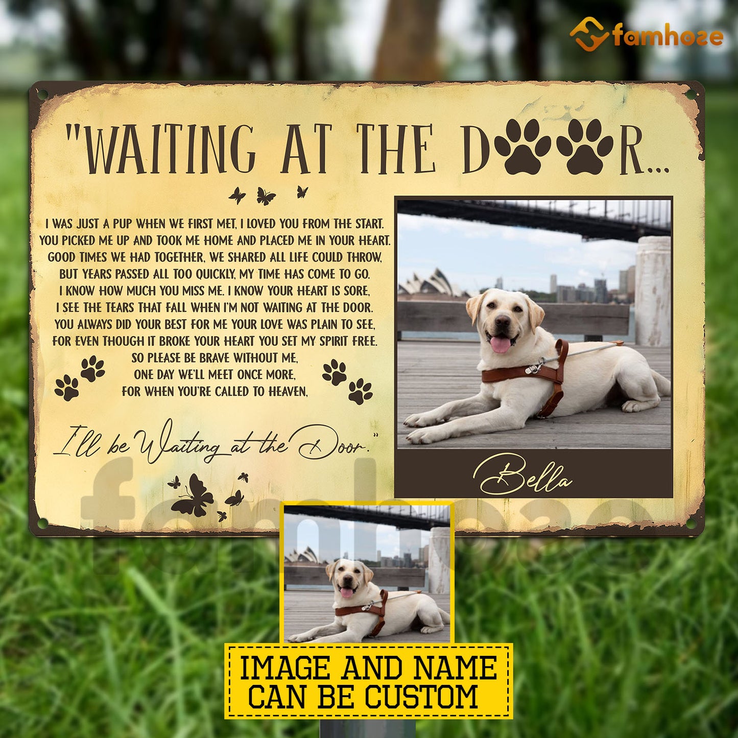 Personalized Dog In Heaven Metal Sign, Waiting At The Door Pet Sign, House Decor Gift For Dog Lovers