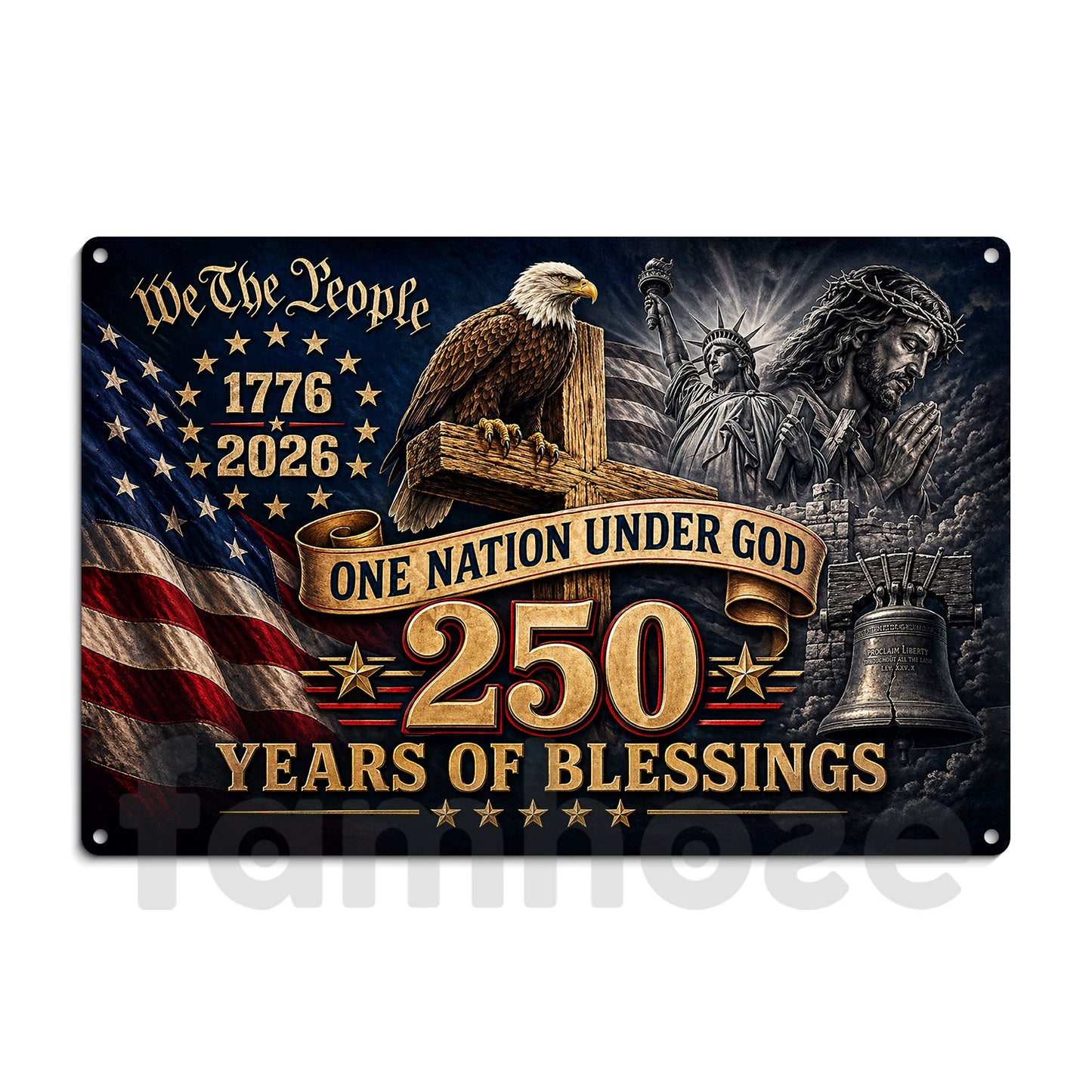 July 4th God USA 250 Anniversary Metal Sign, One Nation Under God Yard Sign, House Decor Independence Day Gift For Christian, American Patriot