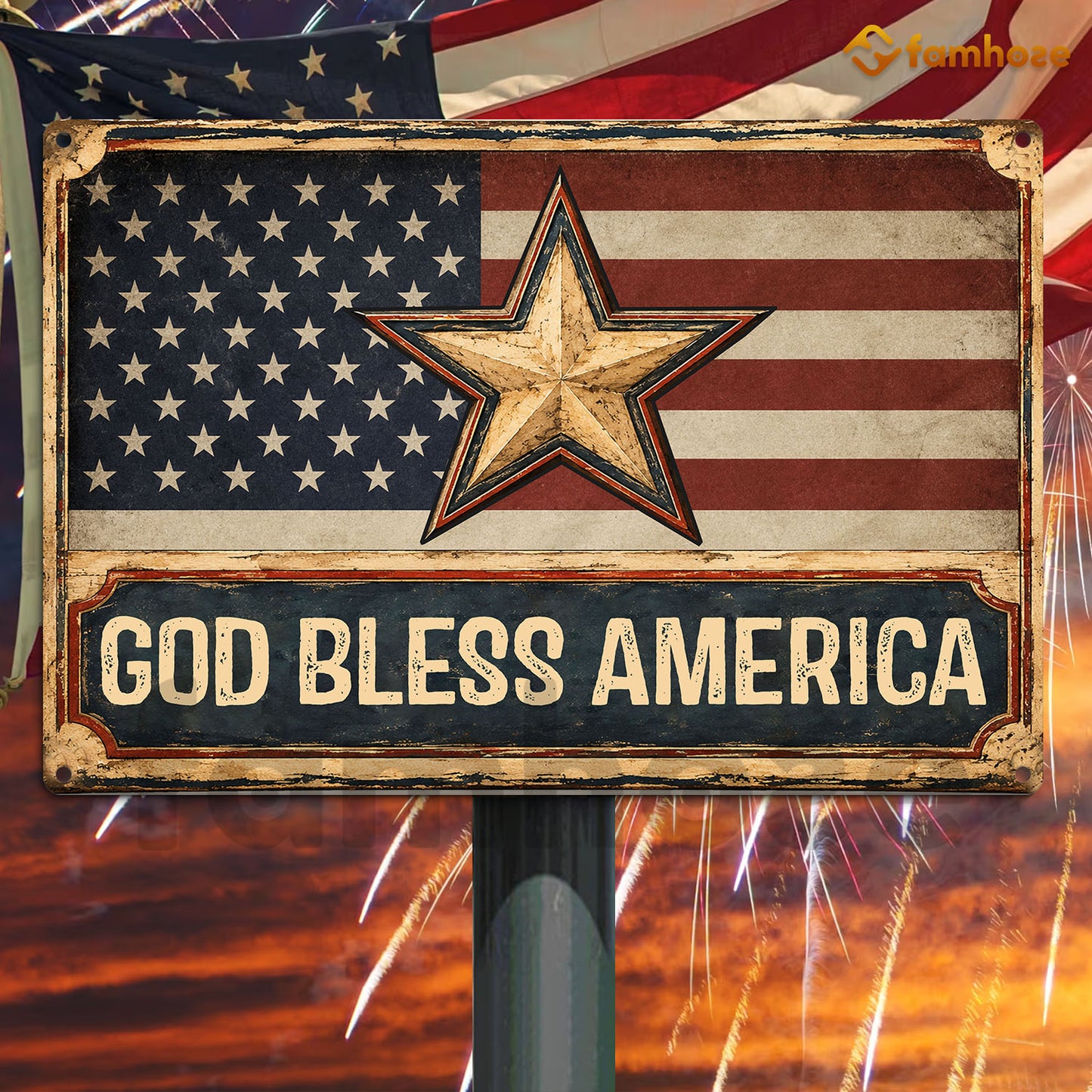July 4th Jesus USA Metal Sign, God Bless America Yard Sign, House Decor Independence Day Gift For Christian