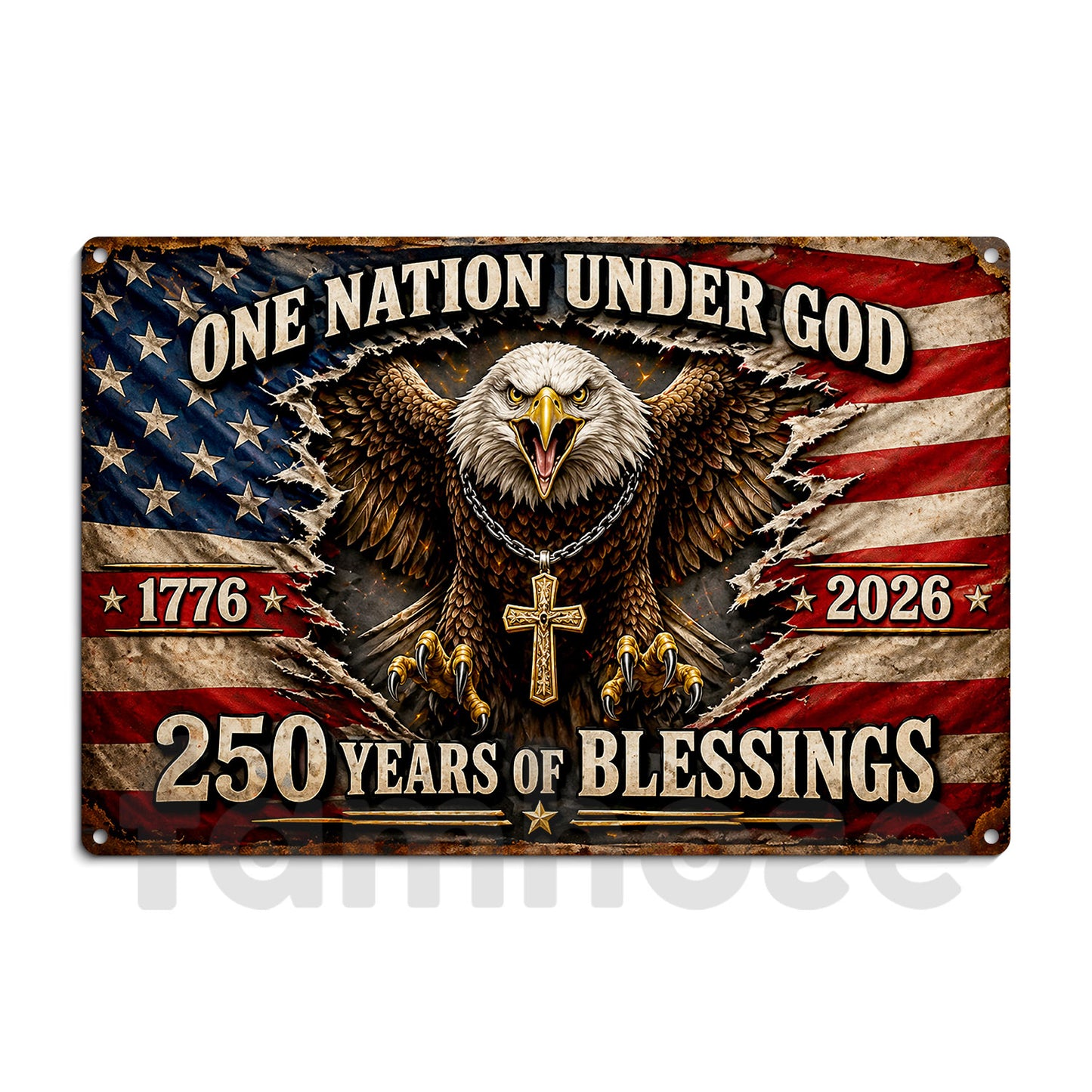 July 4th Jesus USA 250 Anniversary Metal Sign, One Nation Under God Yard Sign, House Decor Independence Day Gift For Christian