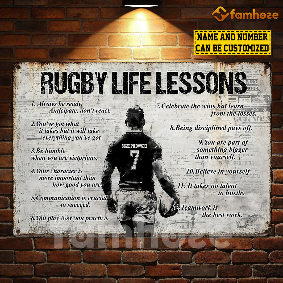 Inspiration People Rugby Personalized Rugby Man Metal Sign, Inspirational Rugby Life Lessons Sp ...