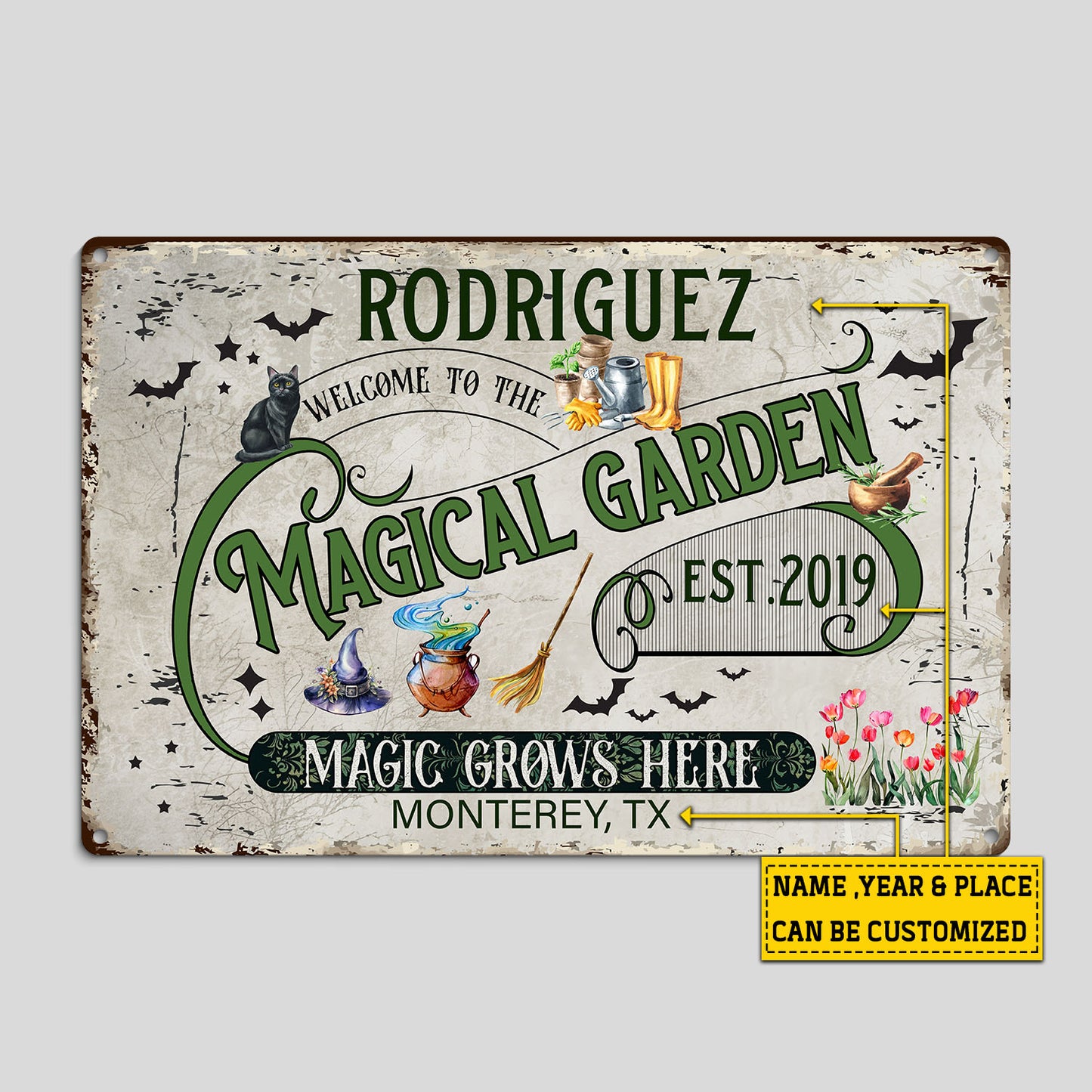 Personalized Halloween Metal Sign, Welcome To The Magical Garden Backyard Sign