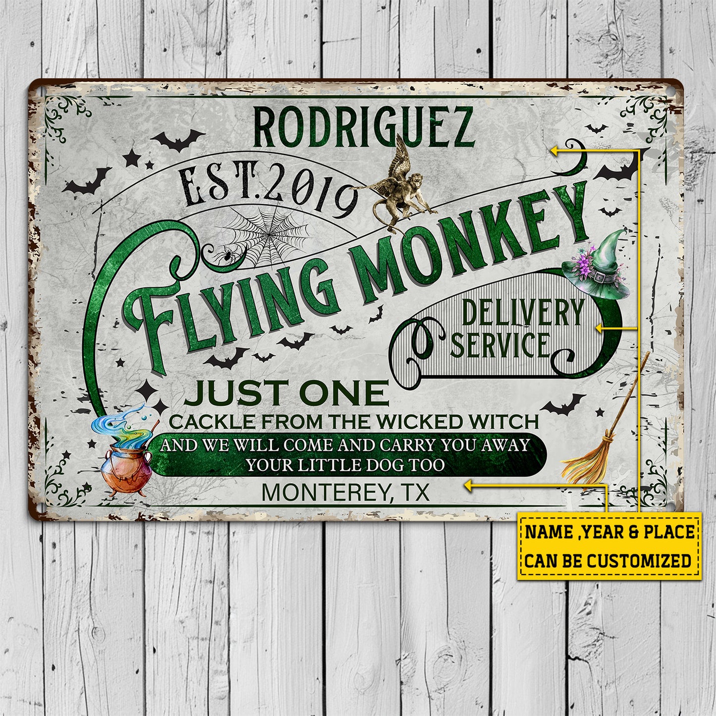 Personalized Halloween Metal Sign, Flying Monkey Will Come Backyard Sign