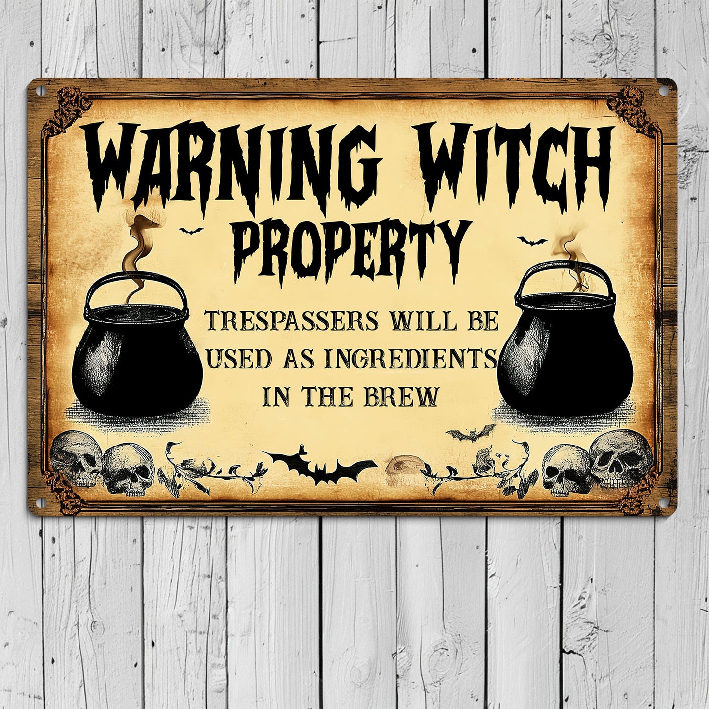 Halloween Metal Sign, Warning Witch Property, Welcome To The Magical Garden Backyard Sign