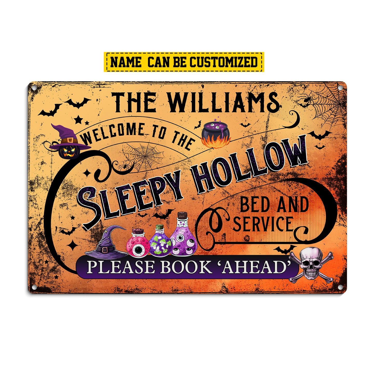 Personalized Halloween Metal Sign, Welcome To The Sleepy Hollow Backyard Sign