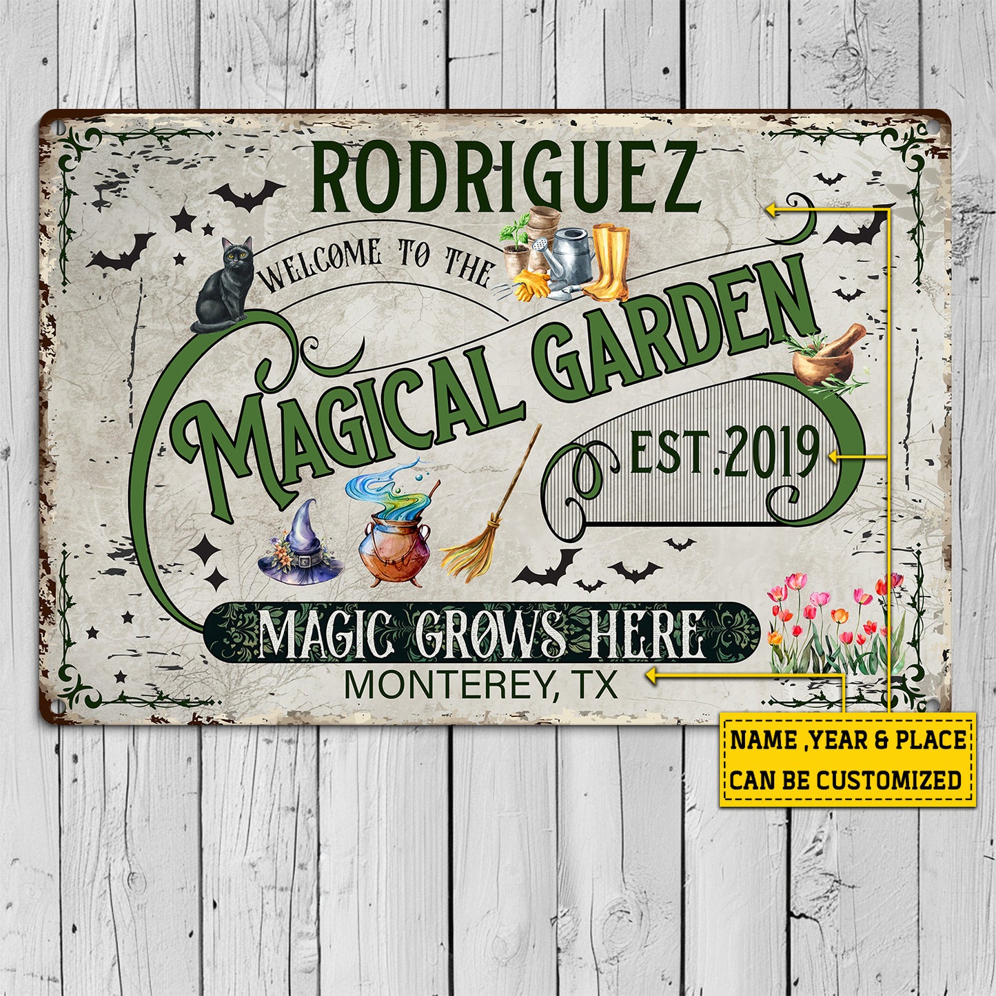 Personalized Halloween Metal Sign, Welcome To The Magical Garden Backyard Sign