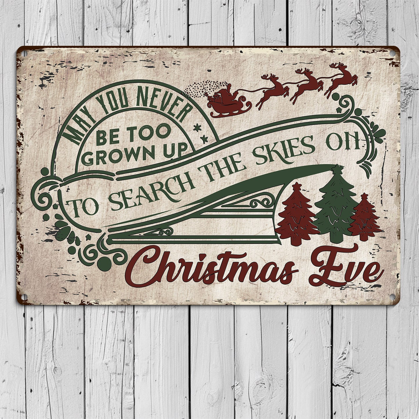 Christmas Metal Sign, Search The Skies On Christmas Eve, Welcome To The Magical Garden Backyard Sign