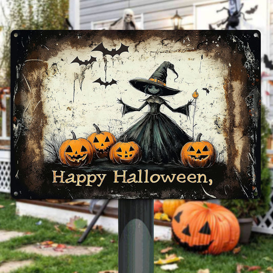 Halloween Witch Metal Sign, Happy Halloween, Welcome To The Magical Garden Backyard Sign