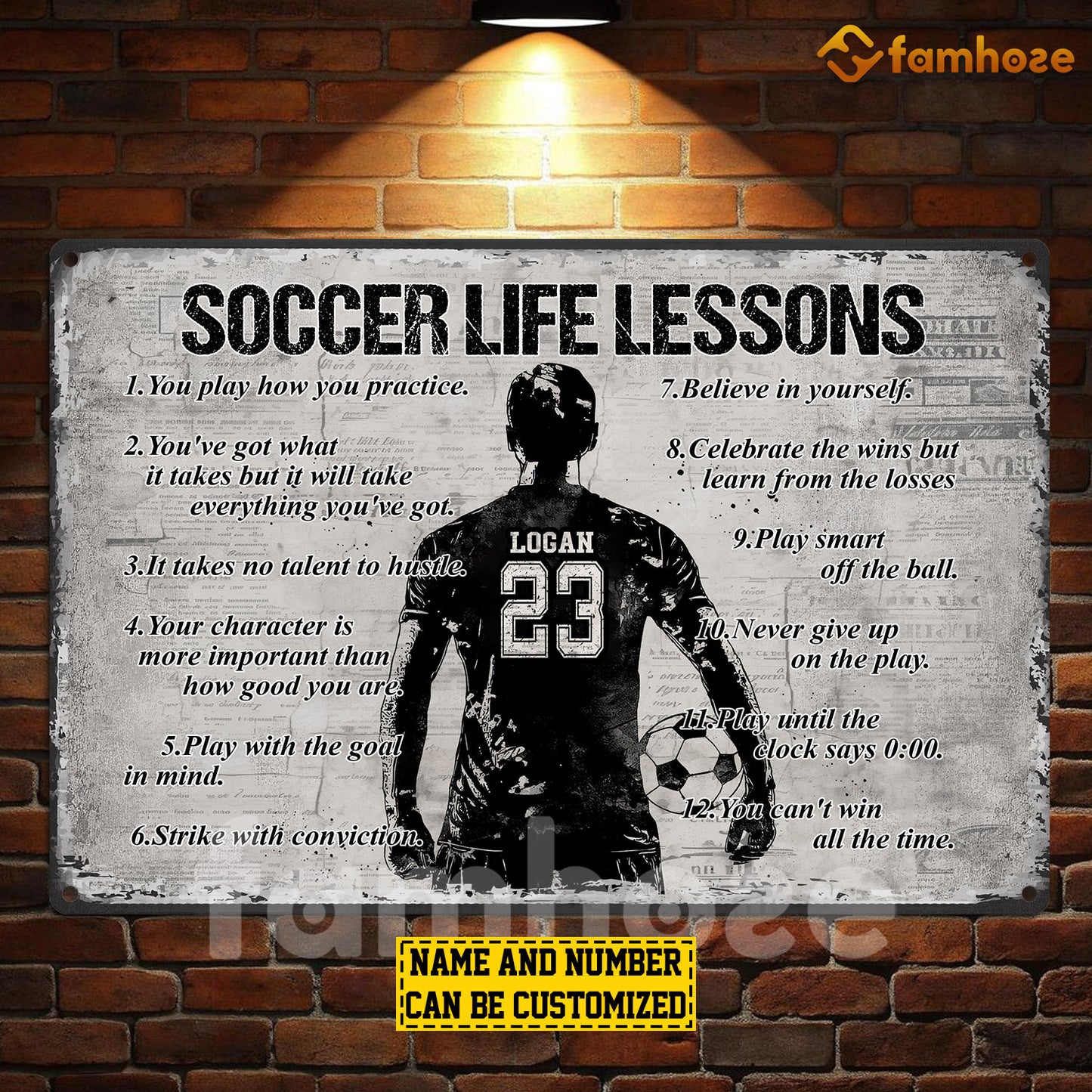 Personalized Soccer Man Metal Sign, Inspirational Soccer Life Lessons Sports Sign, Field Decor Gift For Soccer Lovers