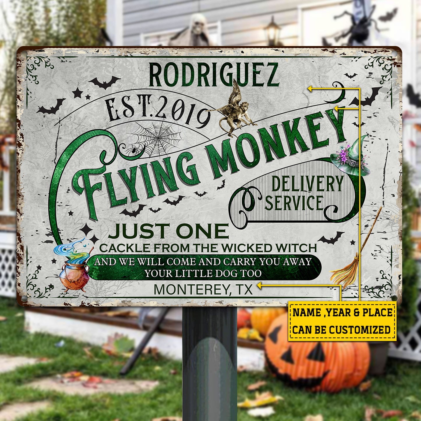 Personalized Halloween Metal Sign, Flying Monkey Will Come Backyard Sign