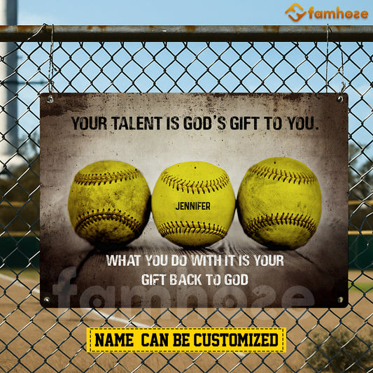 Vintage Personalized Softball Metal Sign, Your Talent Is God's Gift To You Sports Sign, Field Decor Gift For Softball Lovers