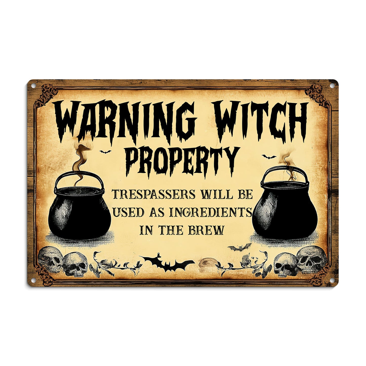 Halloween Metal Sign, Warning Witch Property, Welcome To The Magical Garden Backyard Sign