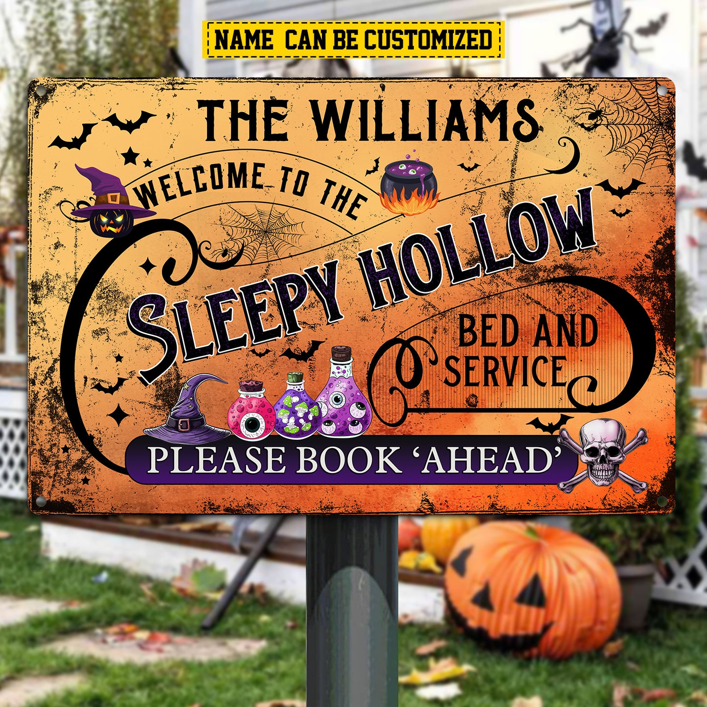 Personalized Halloween Metal Sign, Welcome To The Sleepy Hollow Backyard Sign