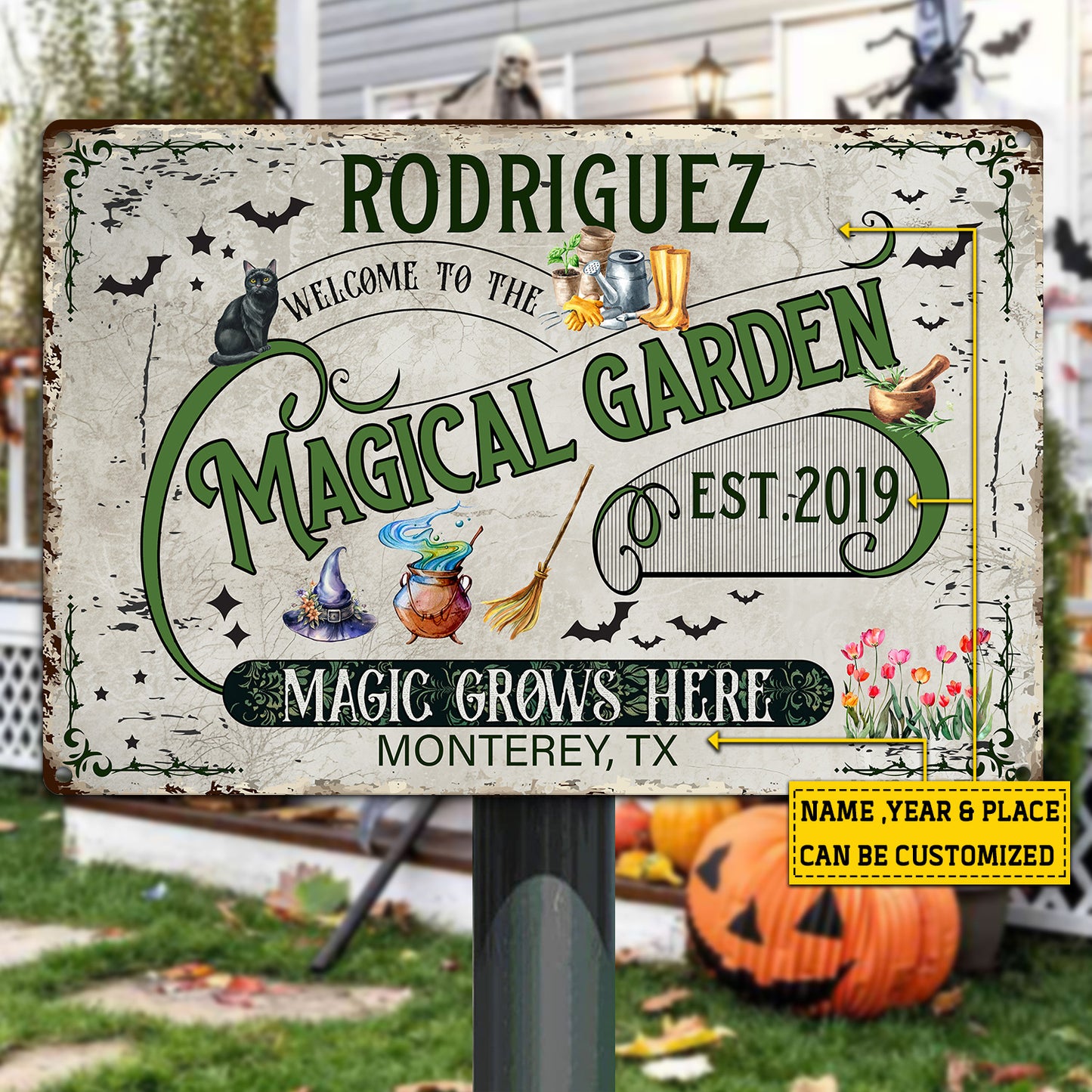 Personalized Halloween Metal Sign, Welcome To The Magical Garden Backyard Sign