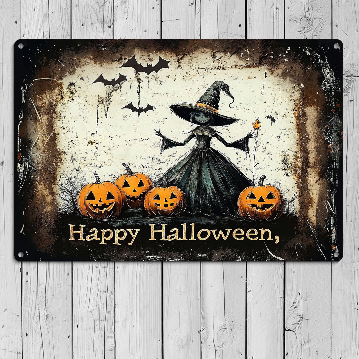 Halloween Witch Metal Sign, Happy Halloween, Welcome To The Magical Garden Backyard Sign