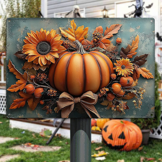 Thanksgiving Metal Sign, A Rustic Pumpkin Display, Welcome To The Magical Garden Backyard Sign