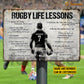 Personalized Rugby Man Metal Sign, Inspirational Rugby Life Lessons Sports Sign, Field Decor Gift For Rugby Lovers