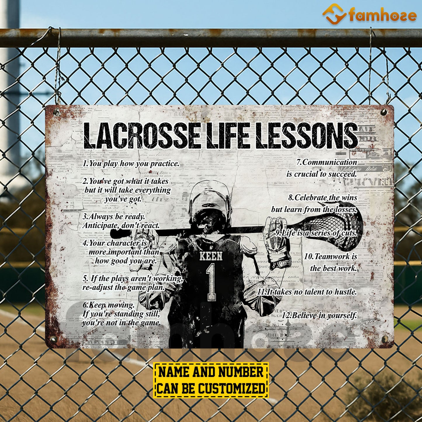 Personalized Lacrosse Metal Sign, Inspirational Lacrosse Life Lessons Sports Sign, Field Decor Gift For Lacrosse Lovers