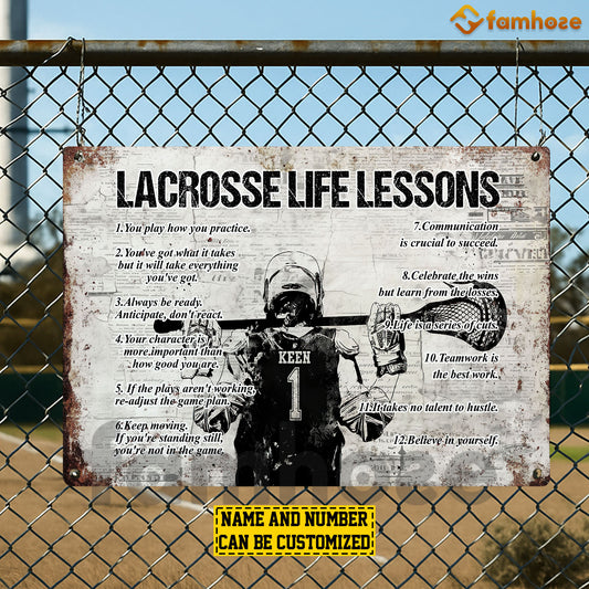 Personalized Lacrosse Metal Sign, Inspirational Lacrosse Life Lessons Sports Sign, Field Decor Gift For Lacrosse Lovers