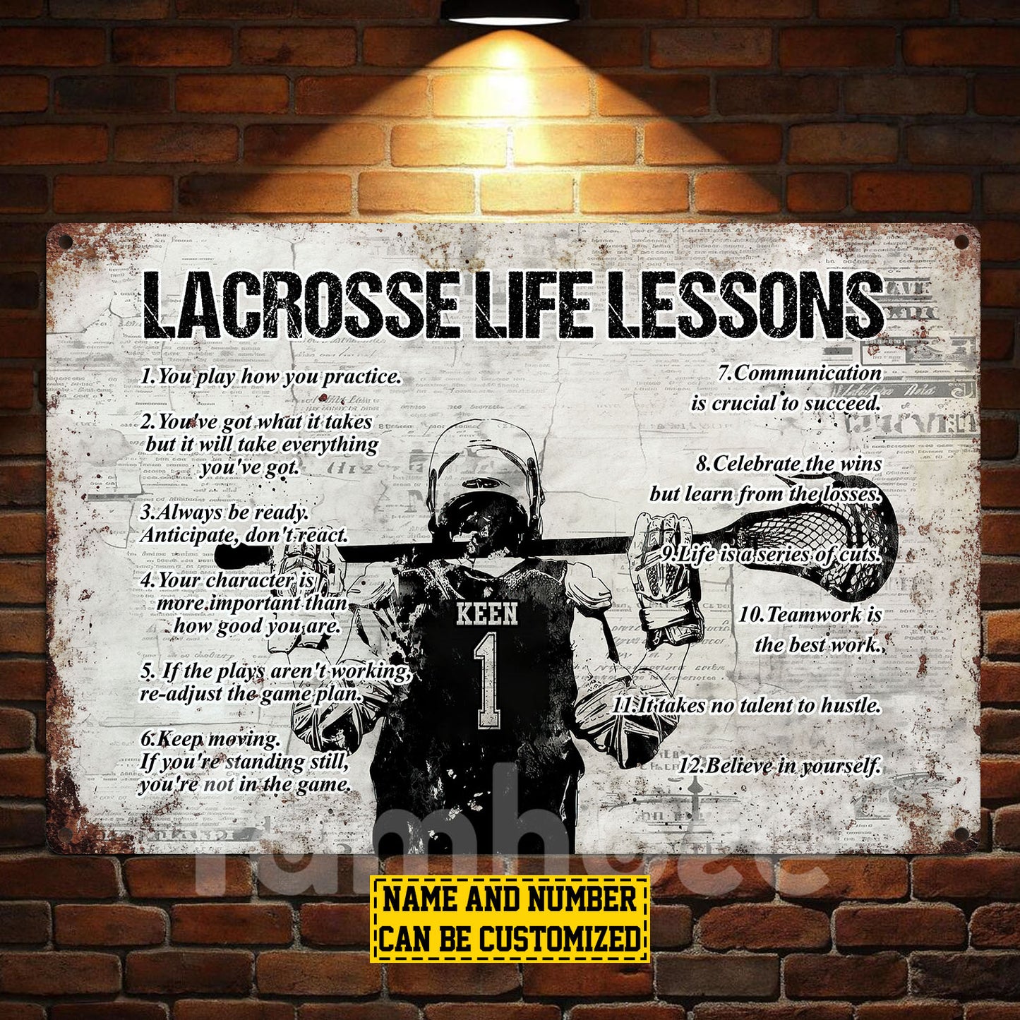 Personalized Lacrosse Metal Sign, Inspirational Lacrosse Life Lessons Sports Sign, Field Decor Gift For Lacrosse Lovers