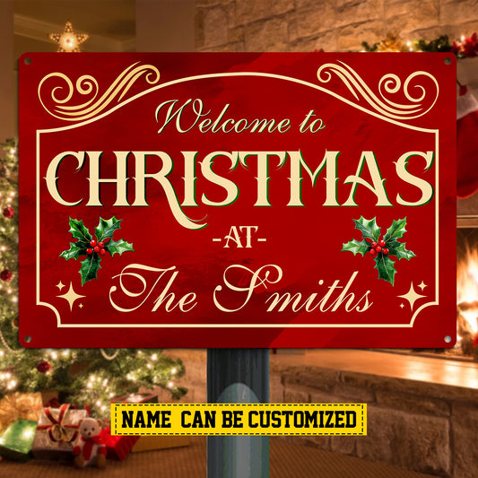 Personalized Christmas Metal Sign, Welcome To Christmas, Xmas Garden Backyard Sign