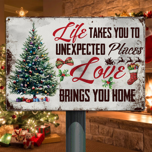 Interesting Christmas Metal Sign, Love Brings You Home, Welcome To The Magical Garden Backyard Sign