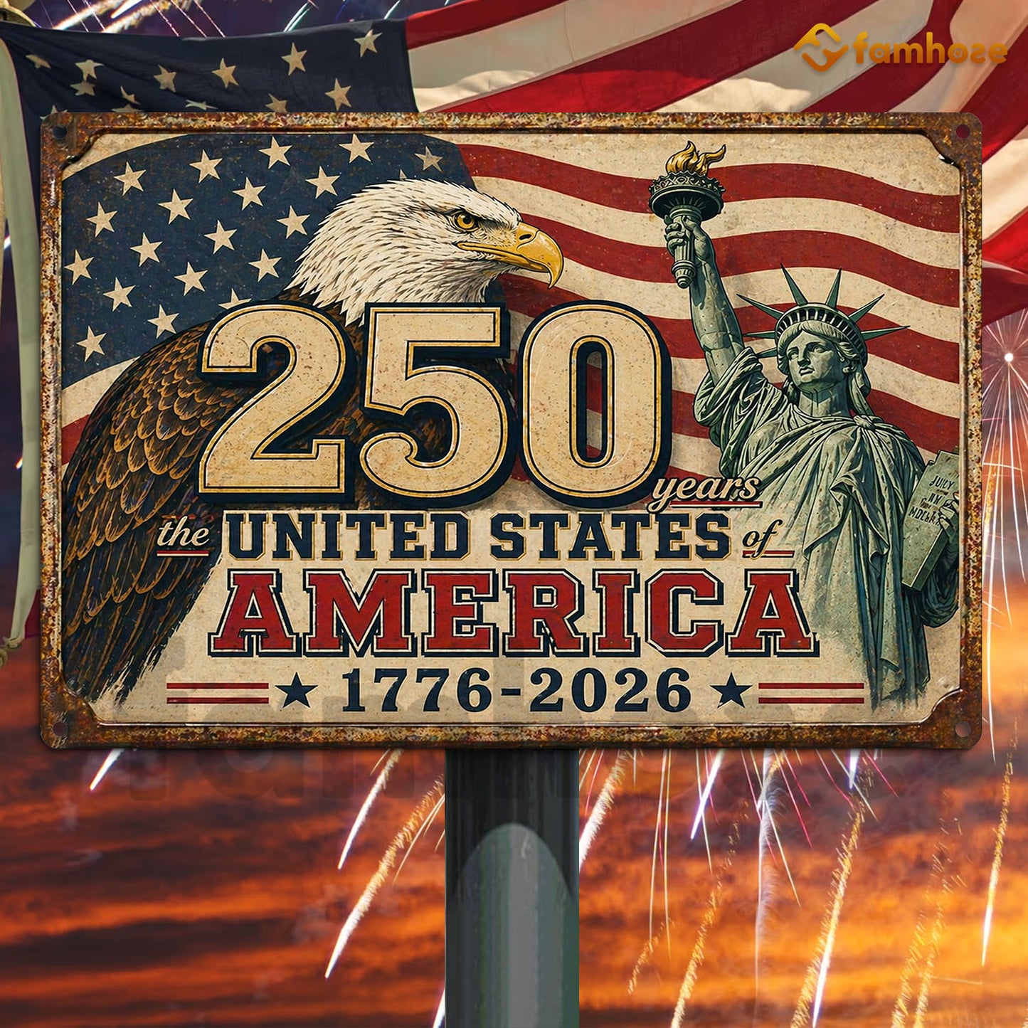 July 4th USA 250 Anniversary Metal Sign, 250 Years The United States Of America Yard Sign, House Decor Independence Day Gift For American Patriot