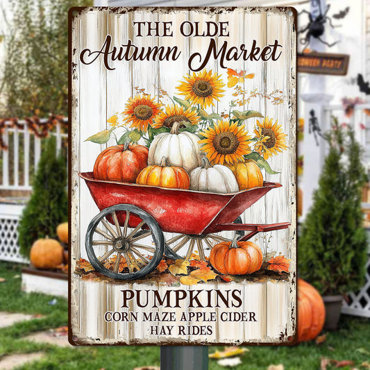 Thanksgiving Metal Sign, Autumn Market Pumpkins, Welcome To The Magical Garden Backyard Sign