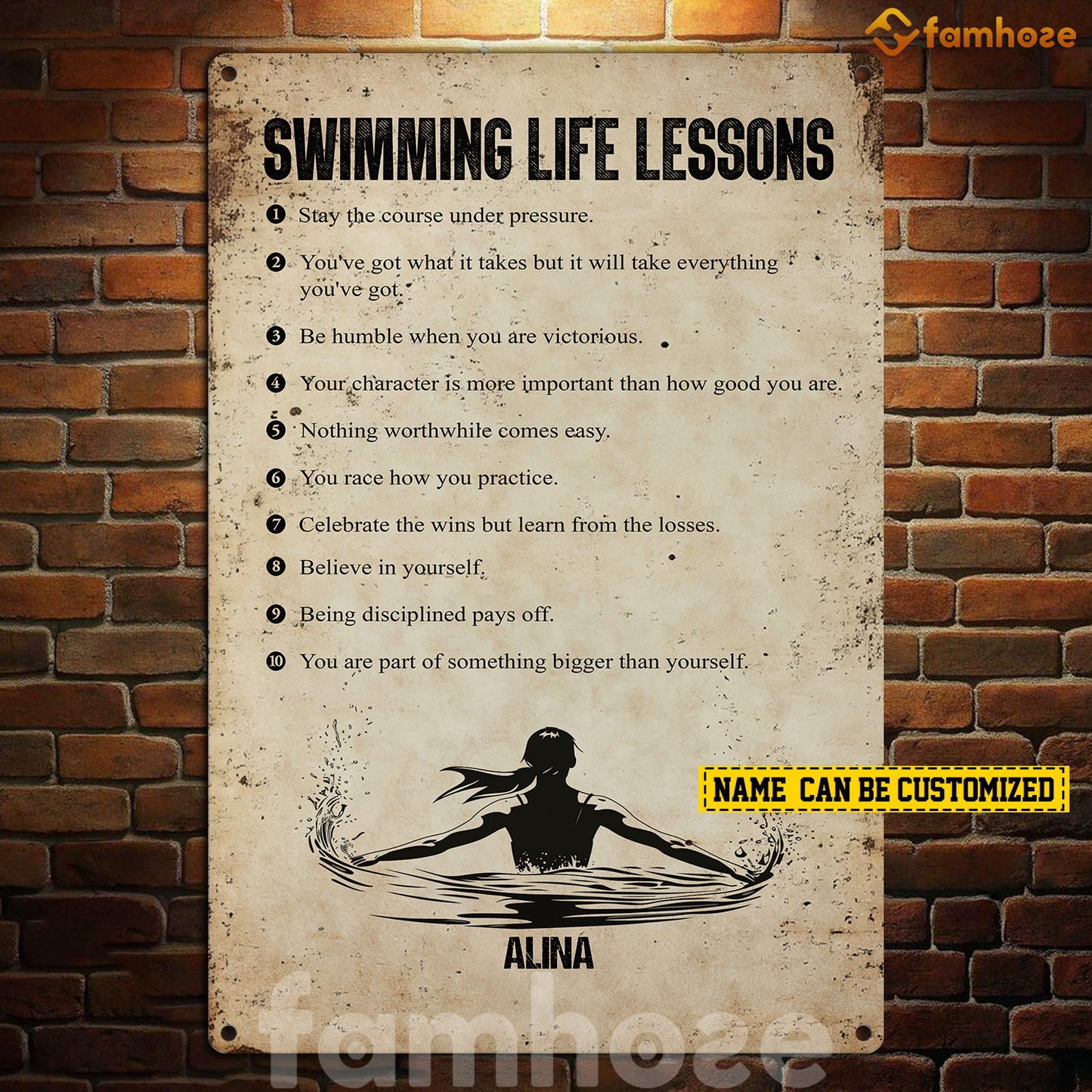 Personalized Swimming Woman Metal Sign, Swimming Life Lessons Sport Sign, Field Decor Gift For Swimming Lovers