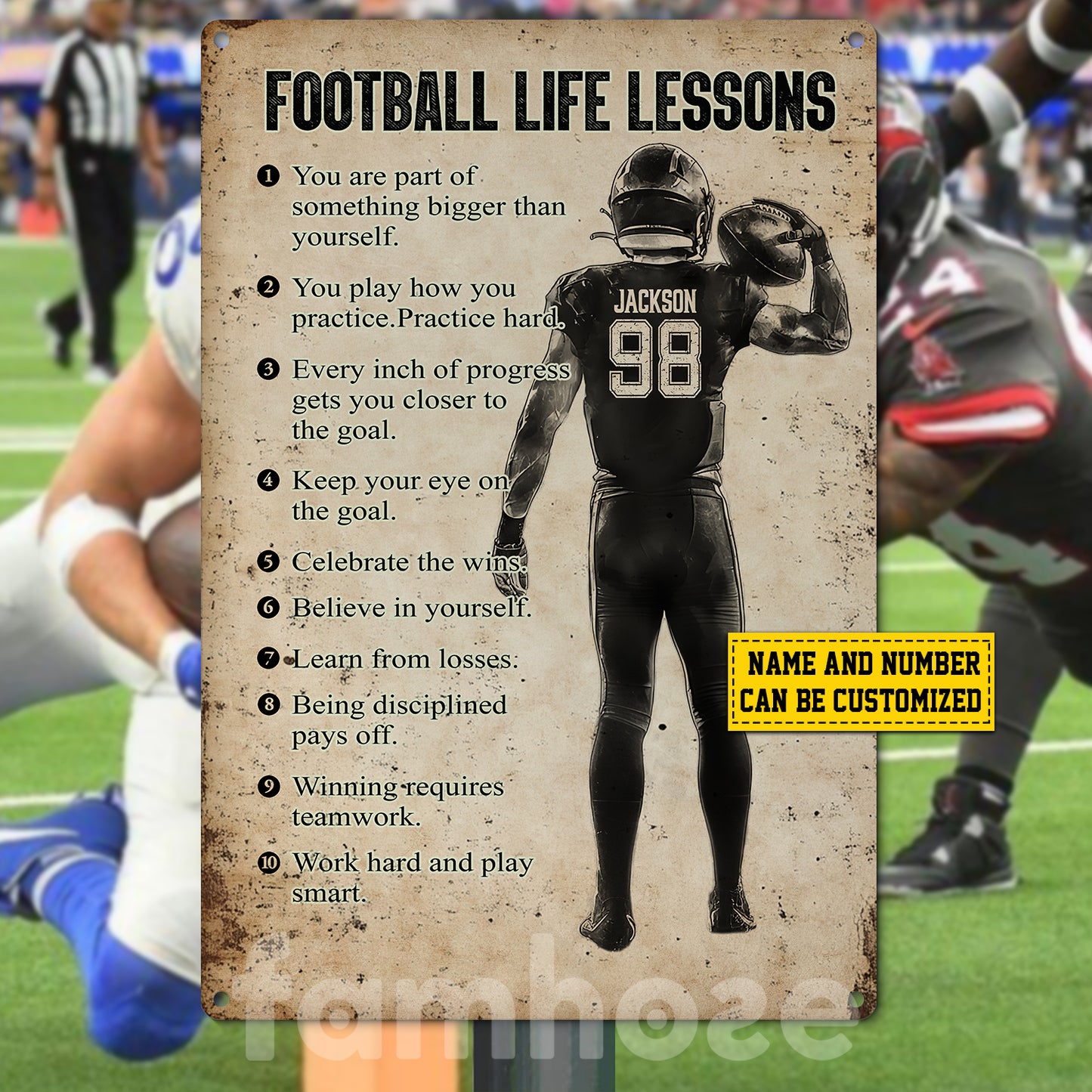 Personalized Football Man Metal Sign, Football Life Lessons Sport Sign, Field Decor Gift For Football Lovers