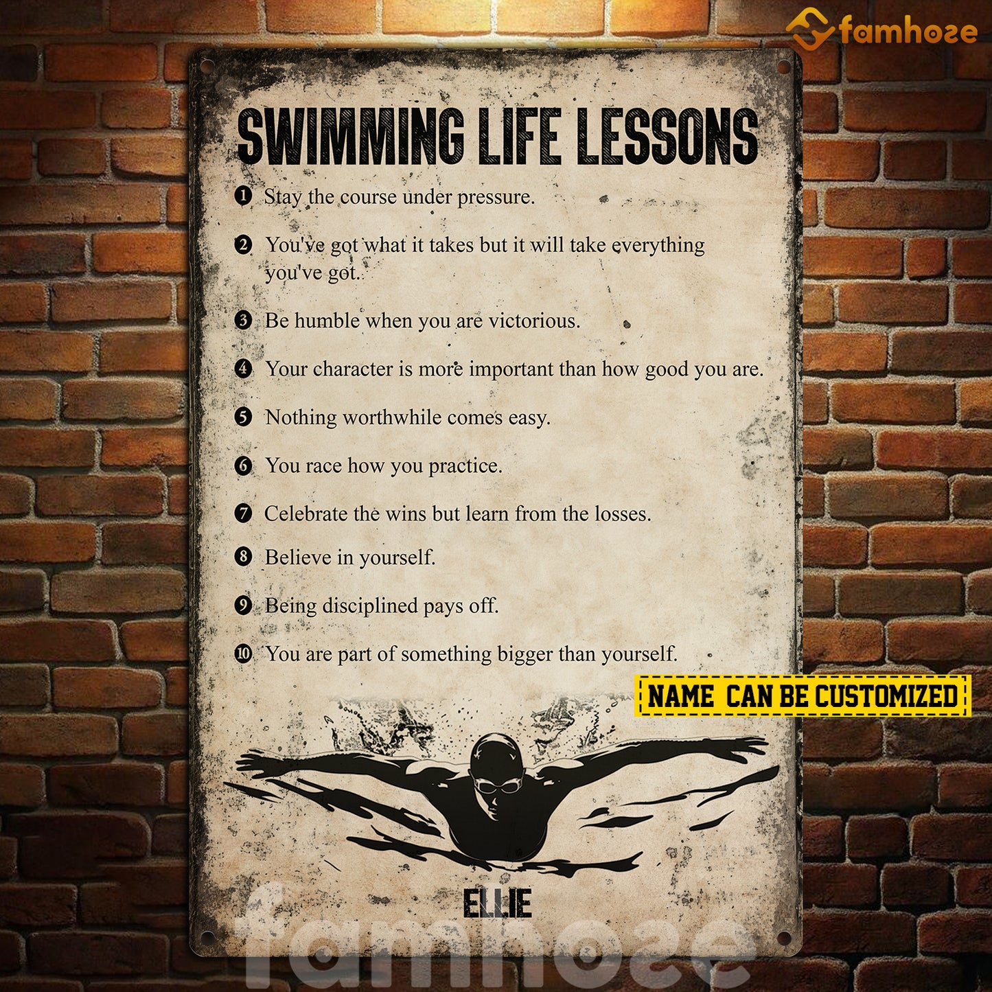 Personalized Swimming Man Metal Sign, Swimming Life Lessons Sport Sign, Field Decor Gift For Swimming Lovers