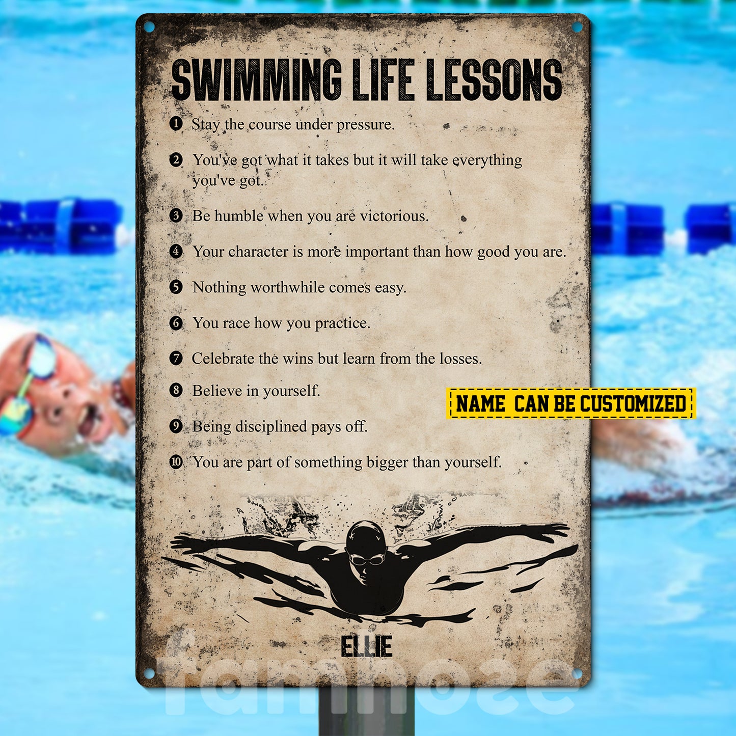 Personalized Swimming Man Metal Sign, Swimming Life Lessons Sport Sign, Field Decor Gift For Swimming Lovers