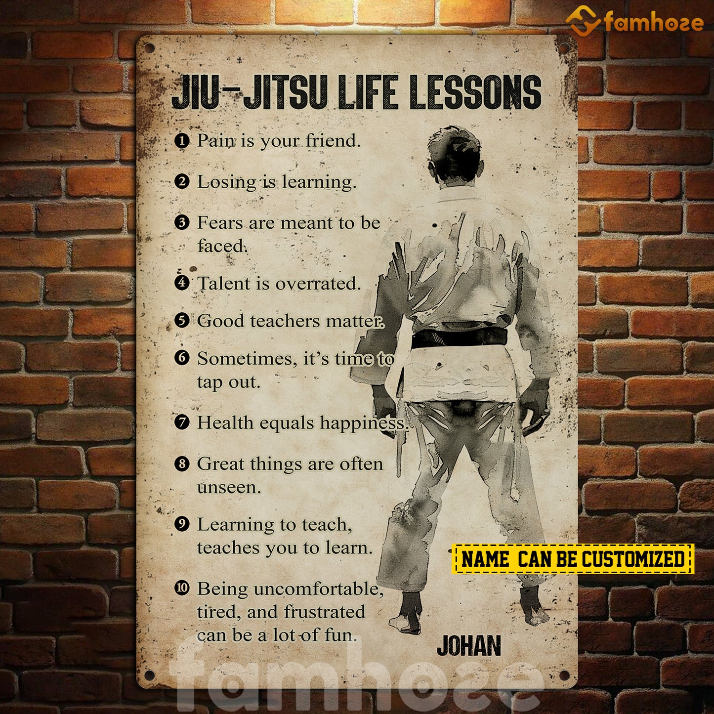 Personalized Jiu Jitsu Metal Sign, Jiu Jitsu Life Lessons Sport Sign, Field Decor Gift For Jiu Jitsu Lovers