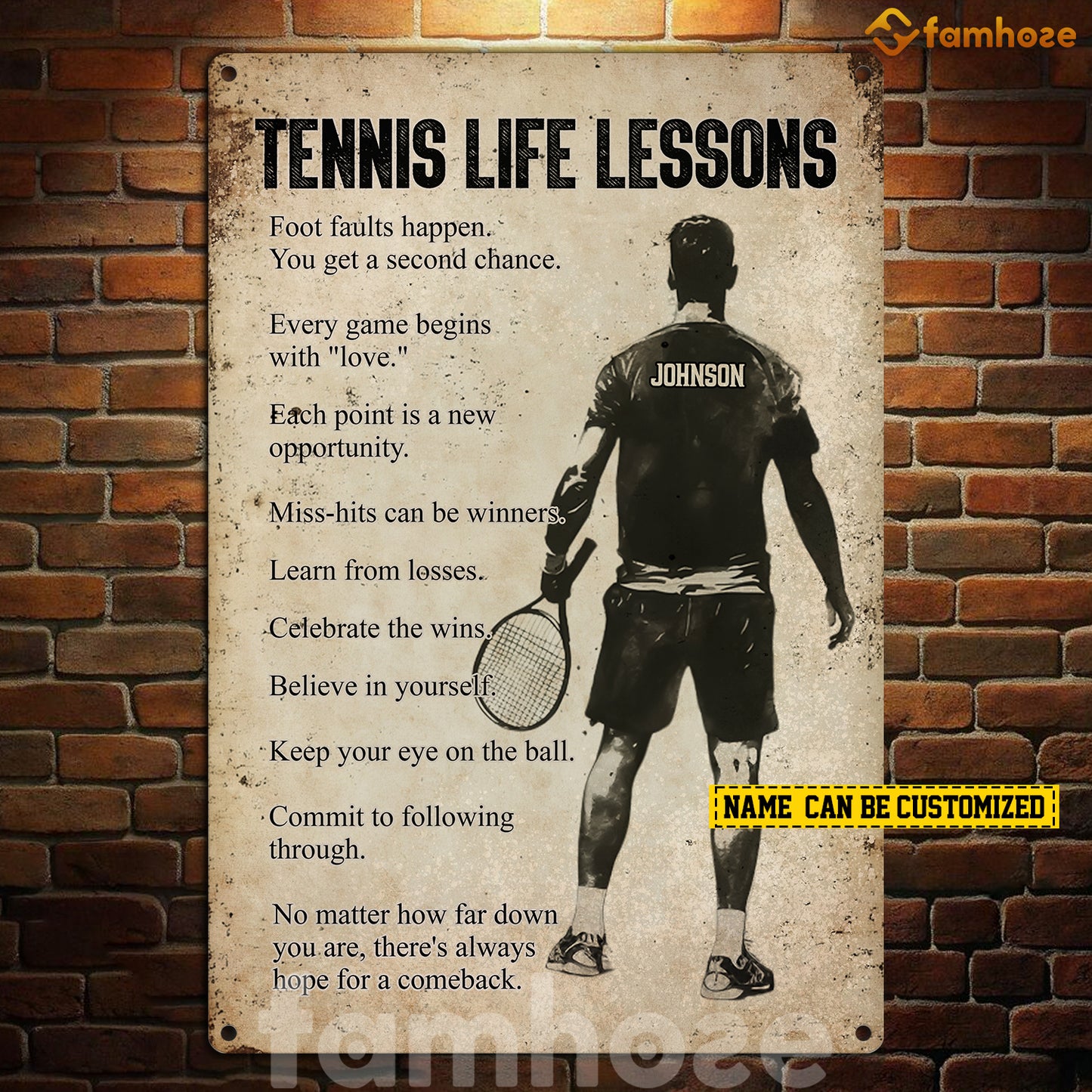 Personalized Tennis Metal Sign, Tennis Life Lessons Sport Sign, Field Decor Gift For Tennis Lovers
