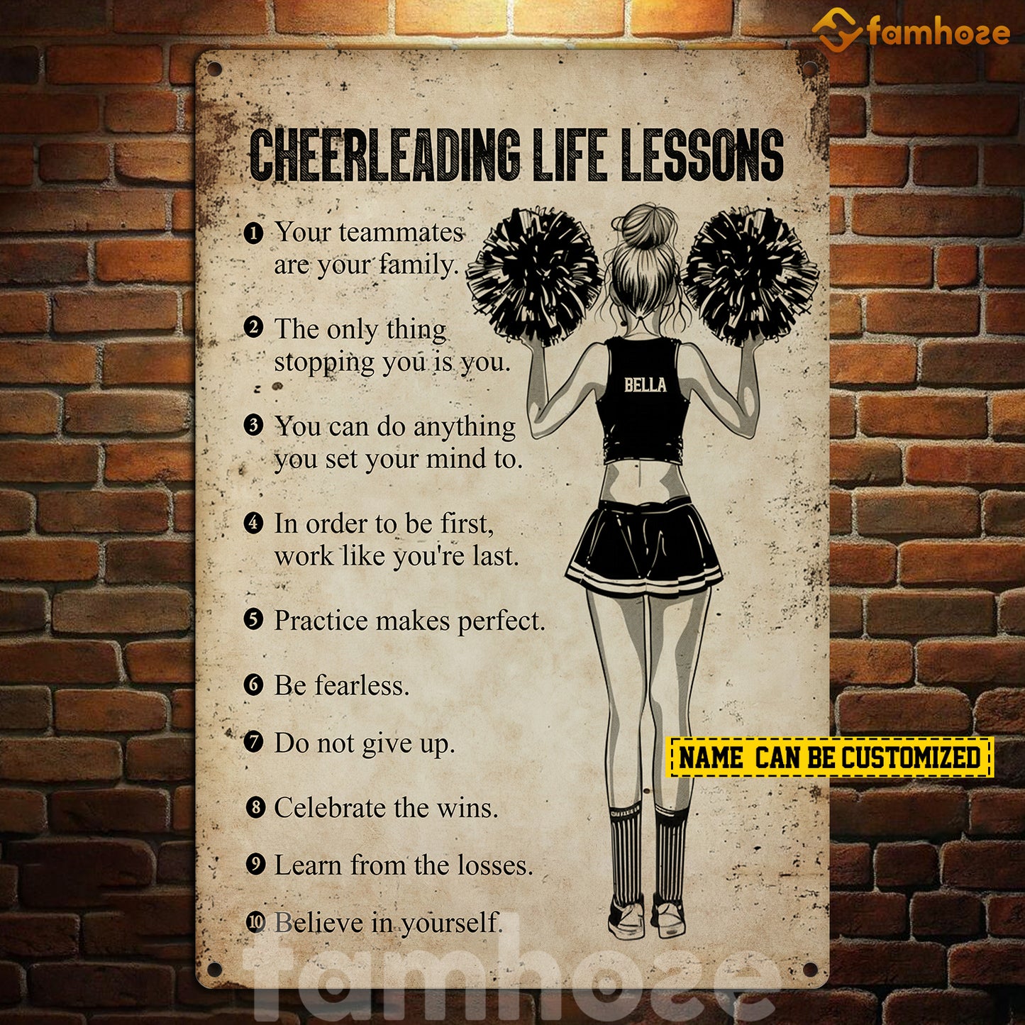 Personalized Cheerleading Metal Sign, Cheerleading Life Lessons Sport Sign, Field Decor Gift For Cheerleaders