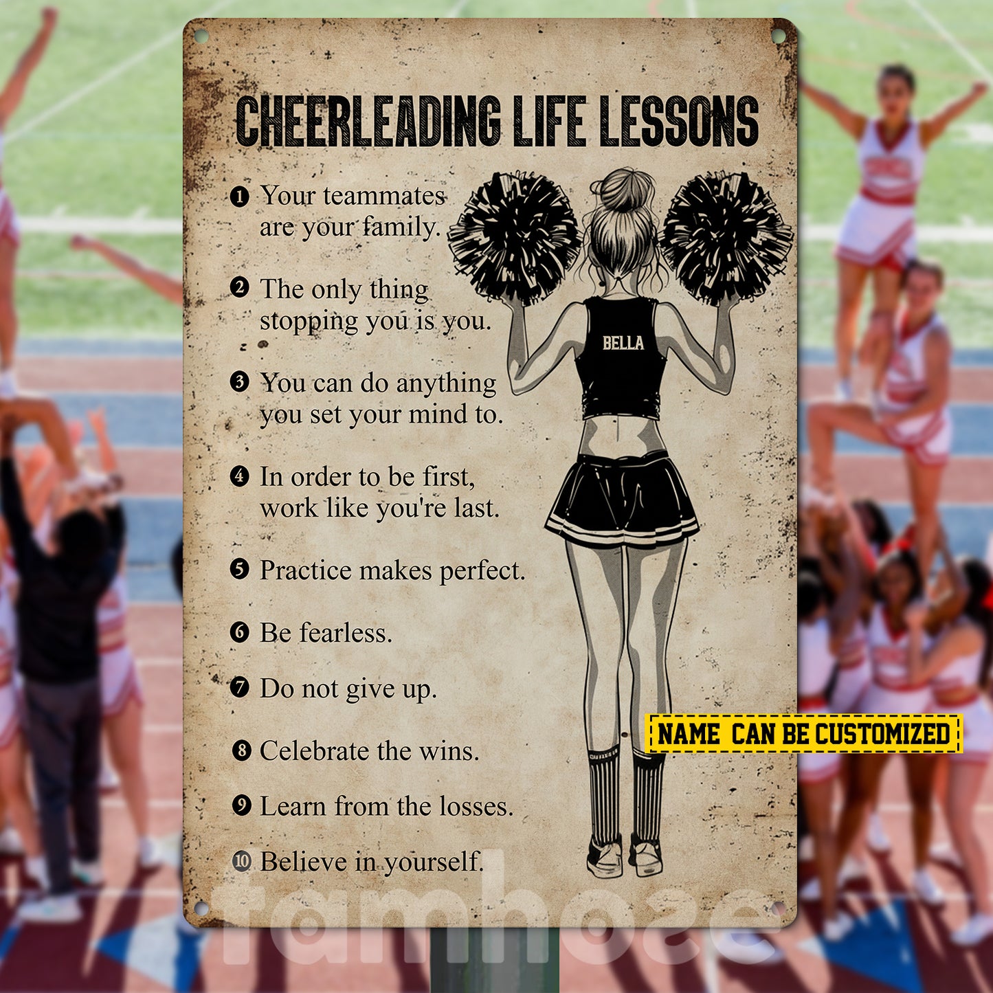 Personalized Cheerleading Metal Sign, Cheerleading Life Lessons Sport Sign, Field Decor Gift For Cheerleaders